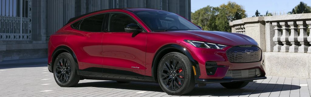 Red 2025 Ford Mustang Mach-E parked