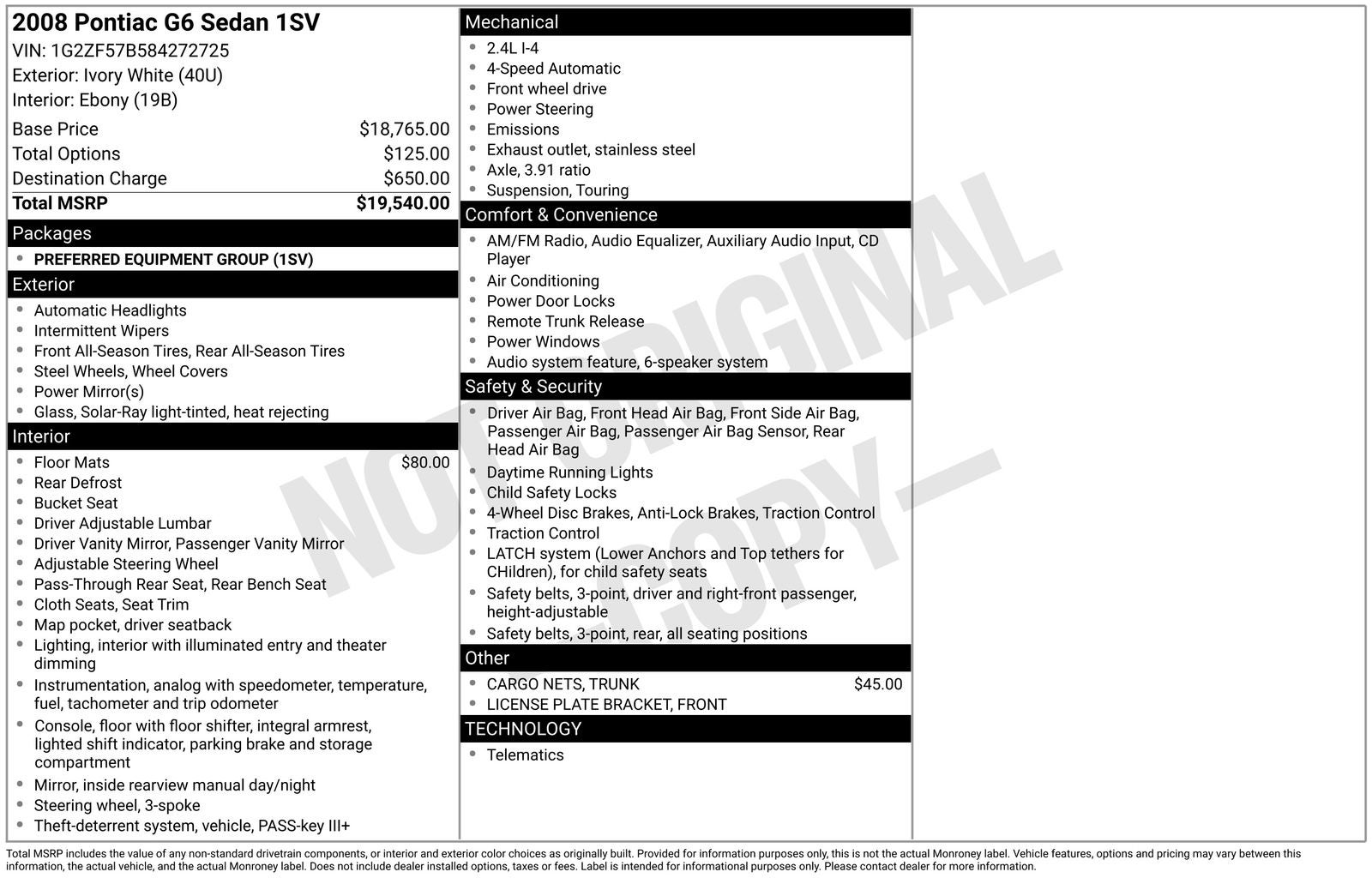 2008 Pontiac G6 Value Leader