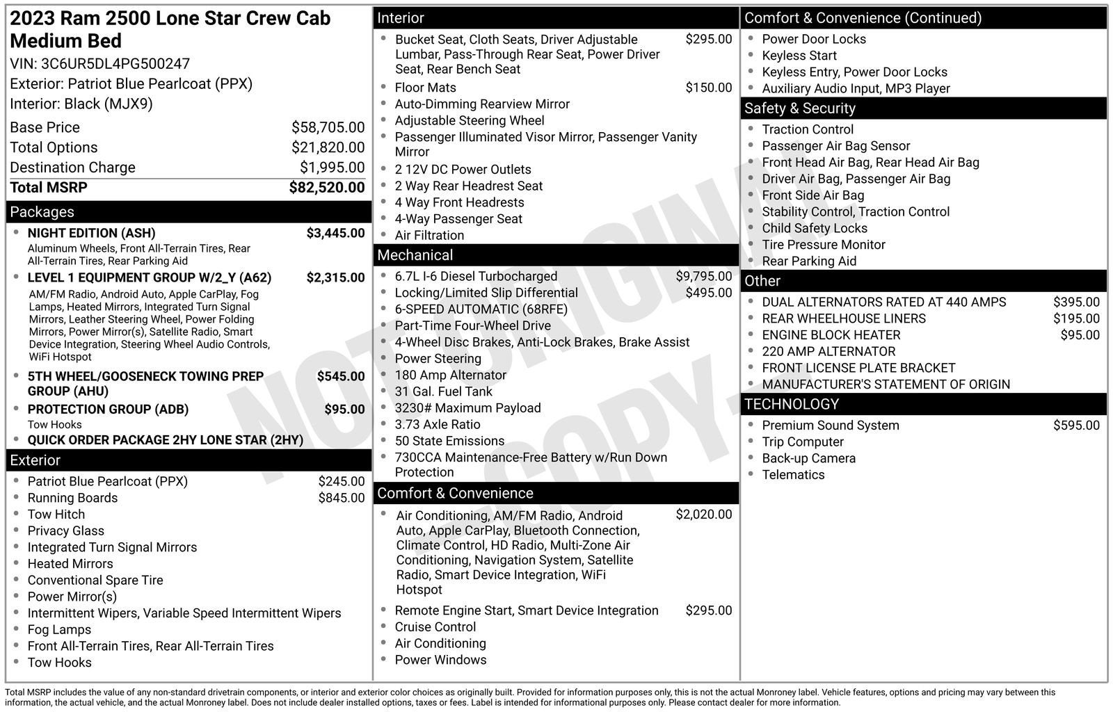 2023 RAM 2500 Lone Star Crew Cab 4x4 6'4" Box